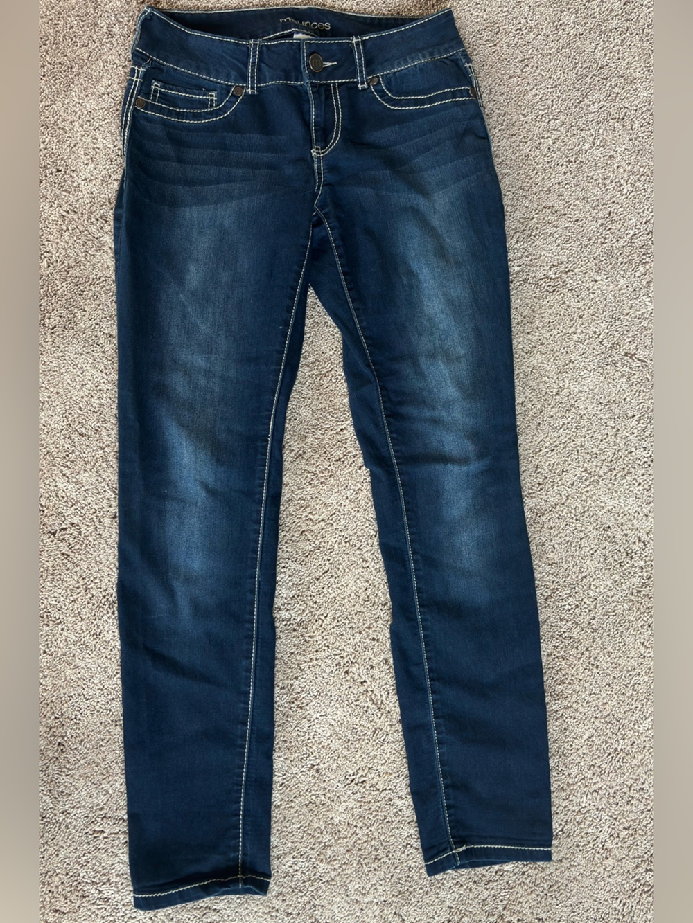 Maurices Dark Blue Skinny Jeans with Contrast Stitching Women’s